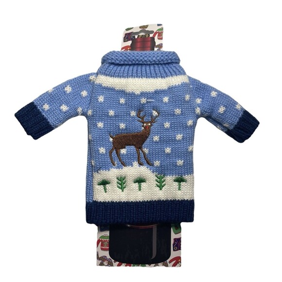 Bob's Wine Bottle Gift Ugly Sweater Lot Of 3 Deer Nordic Reindeer Pom Pom Tree - Picture 2 of 5